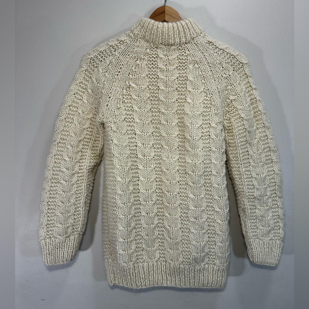 Vintage Baloglou Bros Women's L Cableknit Sweater Ivory Wool Handmade Turtleneck